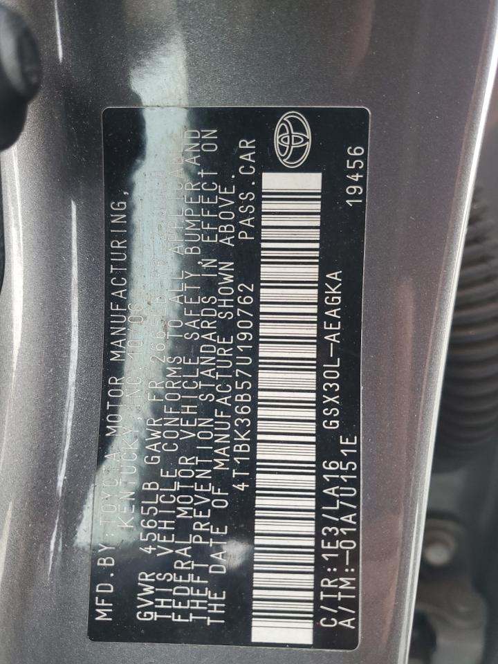 2007 Toyota Avalon VIN 4T1BK36B57U190762 Copart auction photo, all over damage thumbnail 12