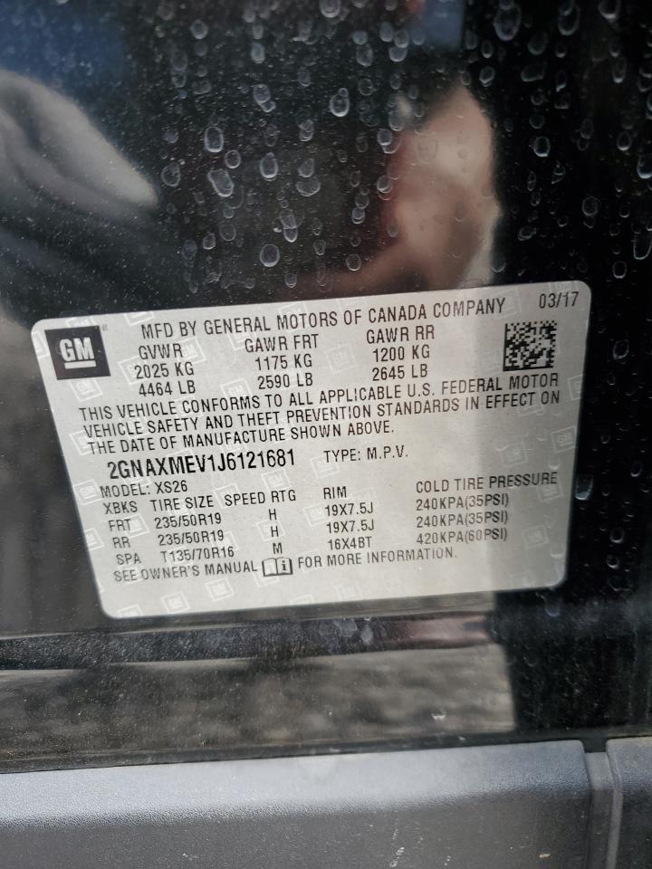 2018 Chevrolet Equinox VIN 2GNAXMEV1J6121681 Copart auction photo, rear end / minor dent/scratches damage thumbnail 13
