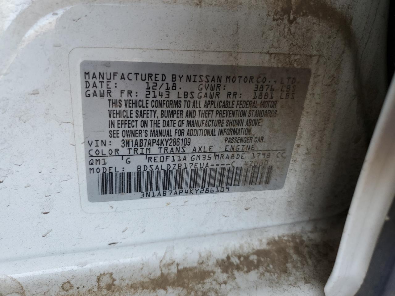 2019 Nissan Sentra VIN 3N1AB7AP4KY286109 Copart auction photo, minor dent/scratches damage thumbnail 12