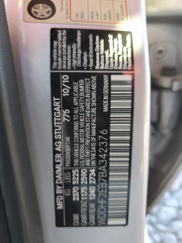 2011 Mercedes-Benz E-klasse VIN WDDHF2EB7BA342376 Copart auction photo, all over / minor dent/scratches damage thumbnail 12
