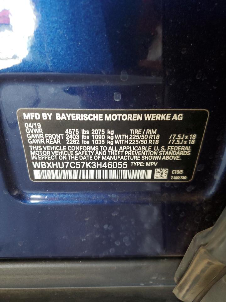 2019 BMW X1 VIN WBXHU7C57K3H46055 Copart auction photo, front end damage thumbnail 12