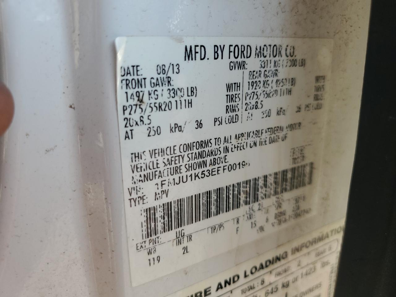 2014 Ford Expedition VIN 1FMJU1K53EEF00196 Copart auction photo, front end damage thumbnail 16