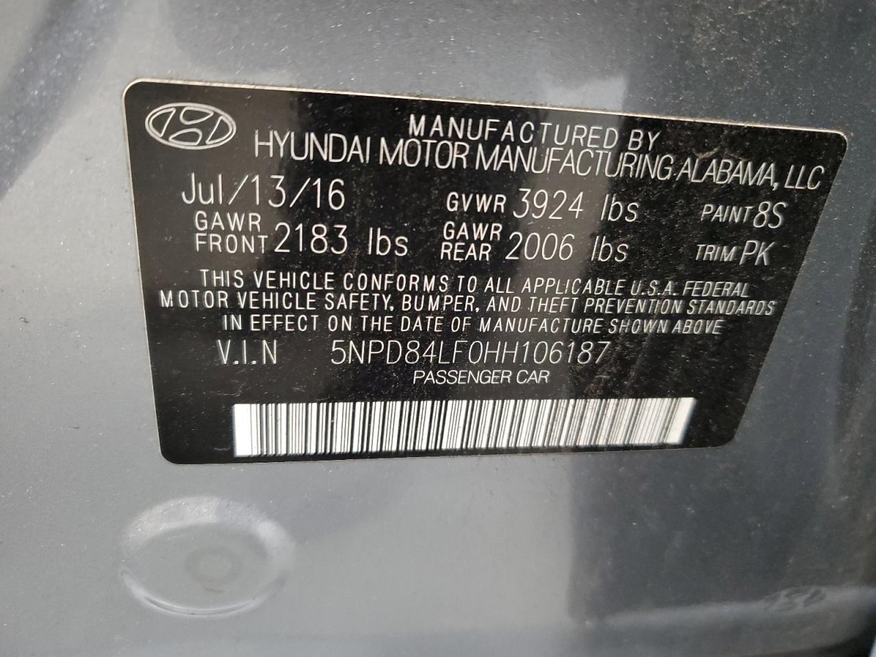 2017 Hyundai Elantra VIN 5NPD84LF0HH106187 Copart auction photo, all over damage thumbnail 12