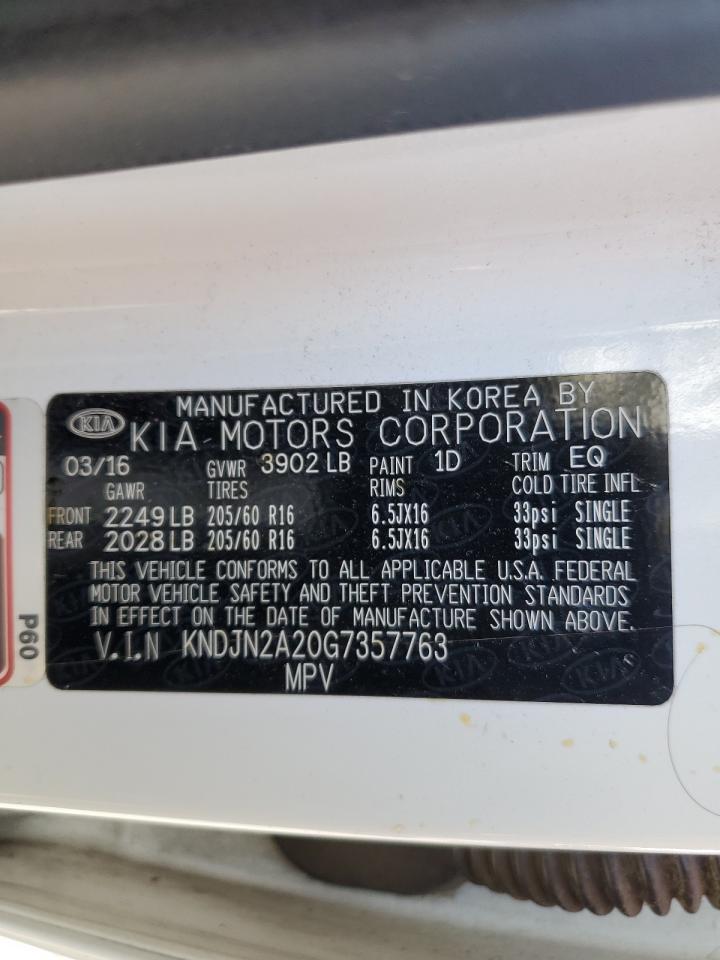 2016 KIA Soul VIN KNDJN2A20G7357763 Copart auction photo, side / front end damage thumbnail 14