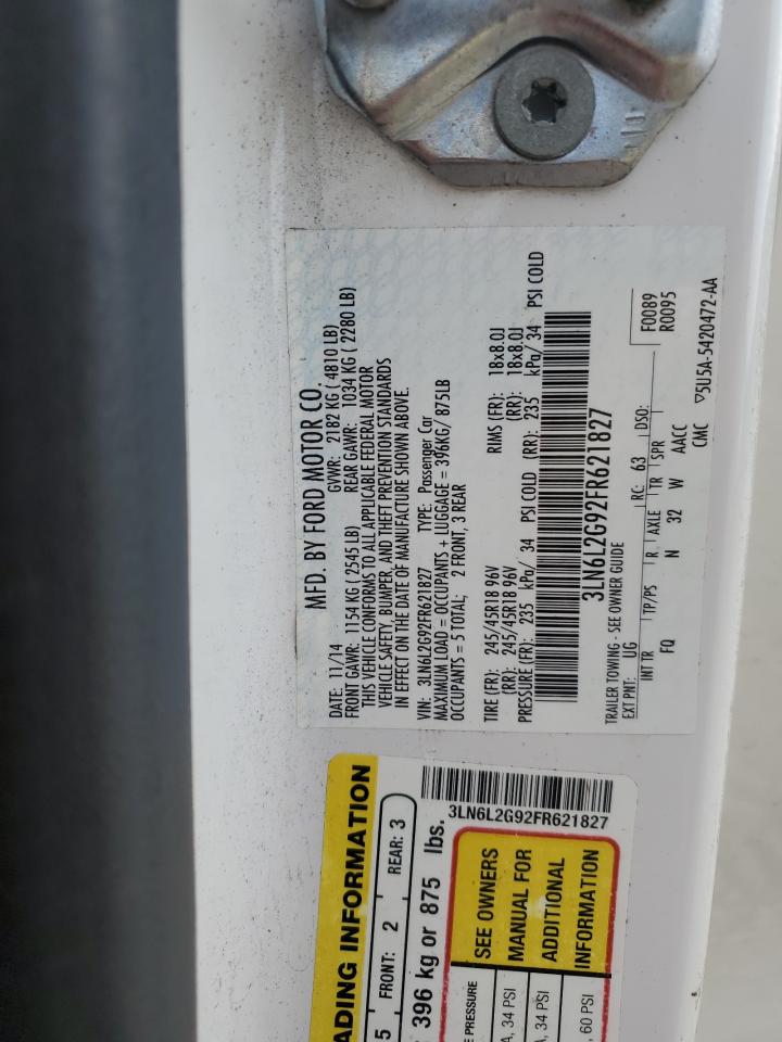 2015 Lincoln MKZ VIN 3LN6L2G92FR621827 Copart auction photo, rear end damage thumbnail 12