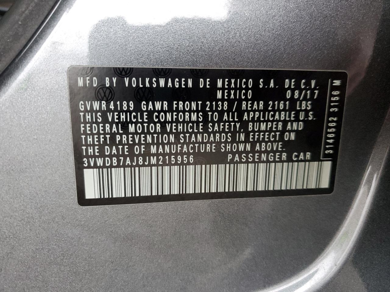 2018 Volkswagen Jetta VIN 3VWDB7AJ8JM215956 Copart auction photo, front end damage thumbnail 14
