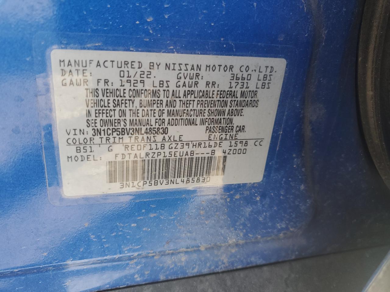 2022 Nissan Kicks VIN 3N1CP5BV3NL485830 Copart auction photo, all over damage thumbnail 12
