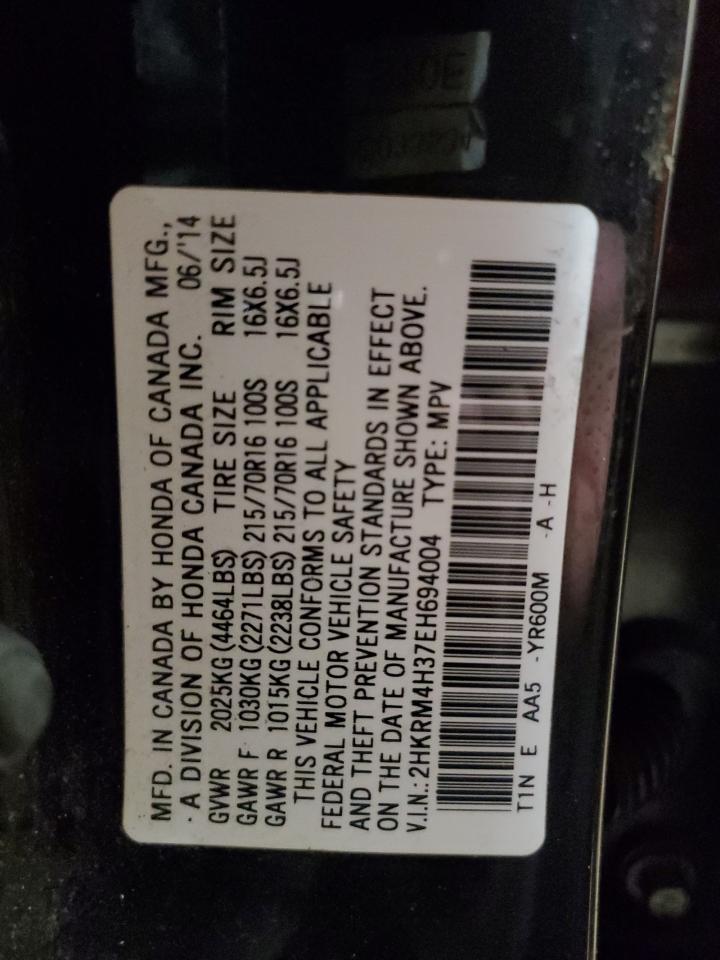2014 Honda CR-V VIN 2HKRM4H37EH694004 Copart auction photo, front end / side damage thumbnail 15