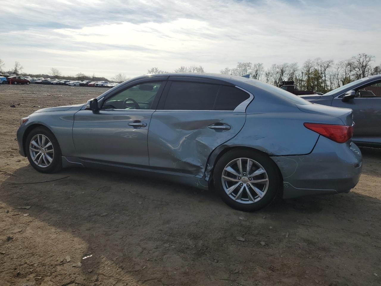 2014 Infiniti Q50 VIN JN1BV7AR8EM694617 Copart auction photo, side / rear end damage thumbnail 2