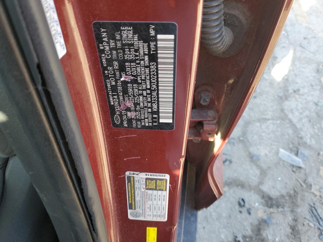 2019 Hyundai Tucson VIN KM8J33AL5KU023383 Copart auction photo, front end damage thumbnail 12