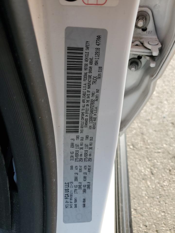 2019 RAM 1500 VIN 1C6RRFFG4KN727692 Copart auction photo, rollover damage thumbnail 13