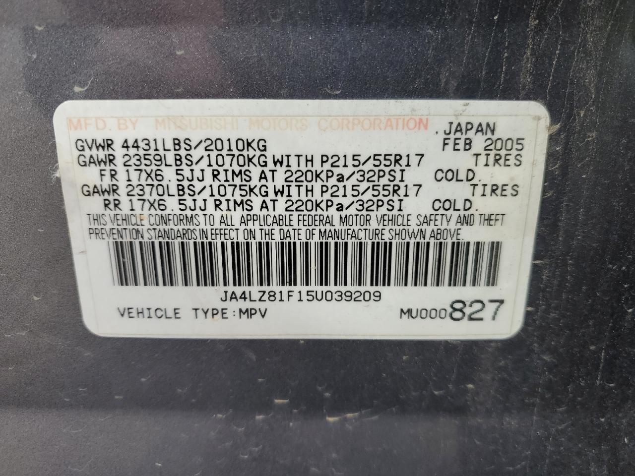 2005 Mitsubishi Outlander VIN JA4LZ81F15U039209 Copart auction photo, minor dent/scratches damage thumbnail 13