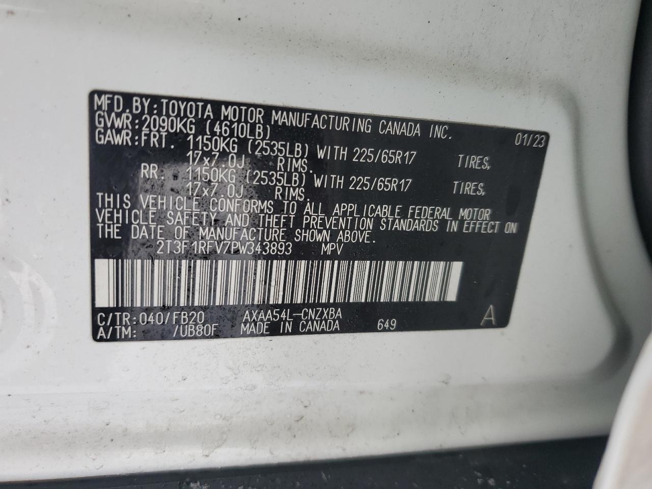 2023 Toyota RAV 4 VIN 2T3F1RFV7PW343893 Copart auction photo, all over damage thumbnail 15