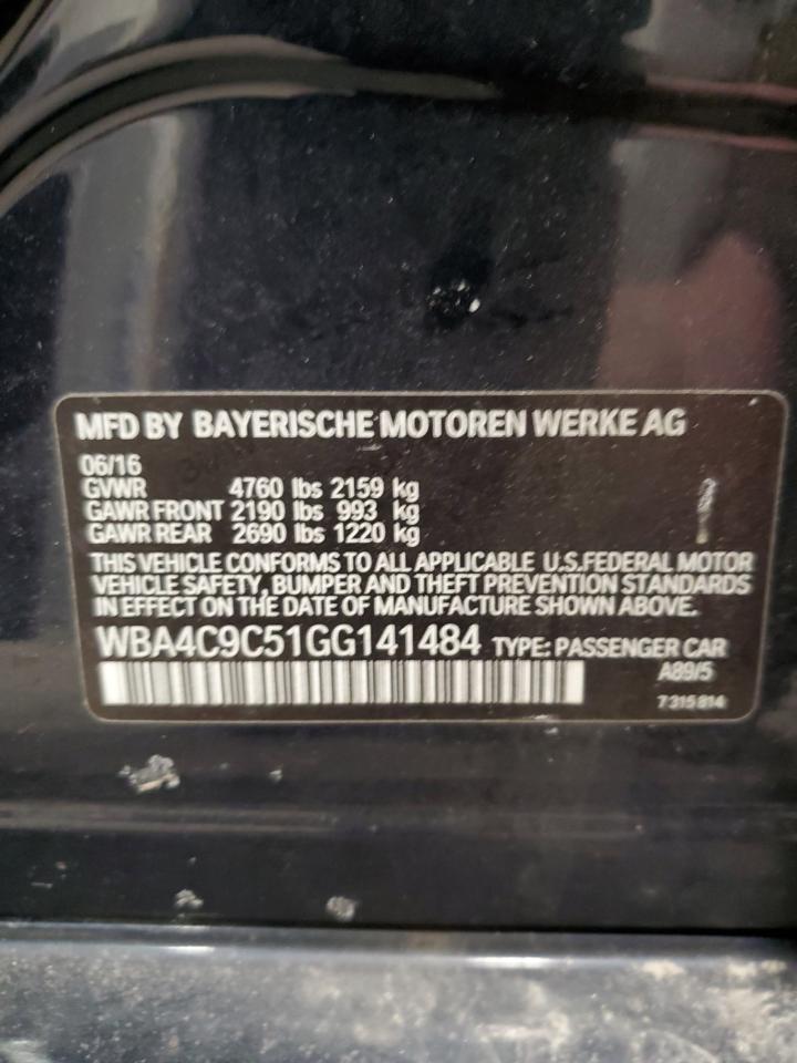 2016 BMW 4er VIN WBA4C9C51GG141484 Copart auction photo, front end / minor dent/scratches damage thumbnail 13