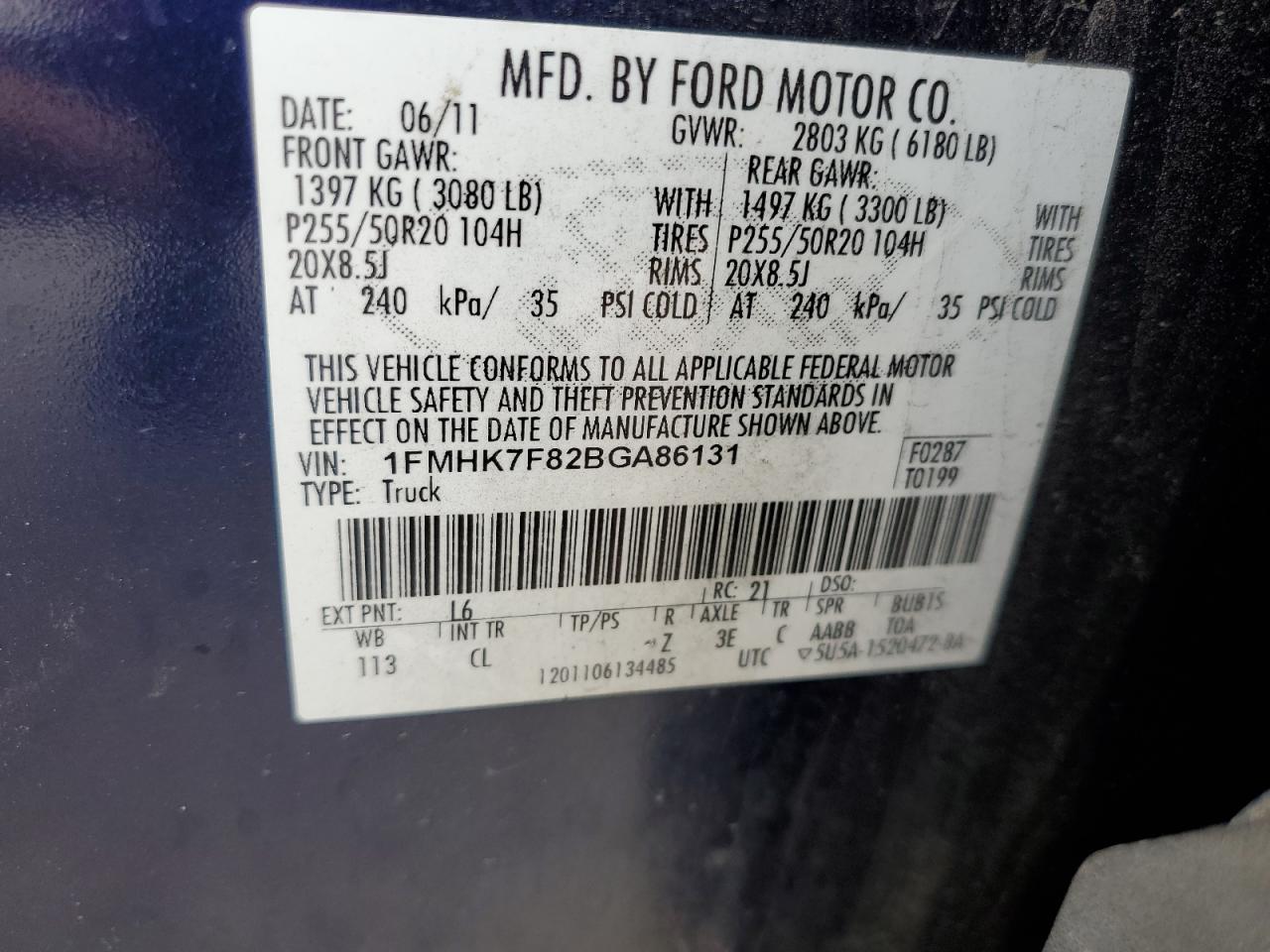 2011 Ford Explorer VIN 1FMHK7F82BGA86131 Copart auction photo, front end damage thumbnail 15