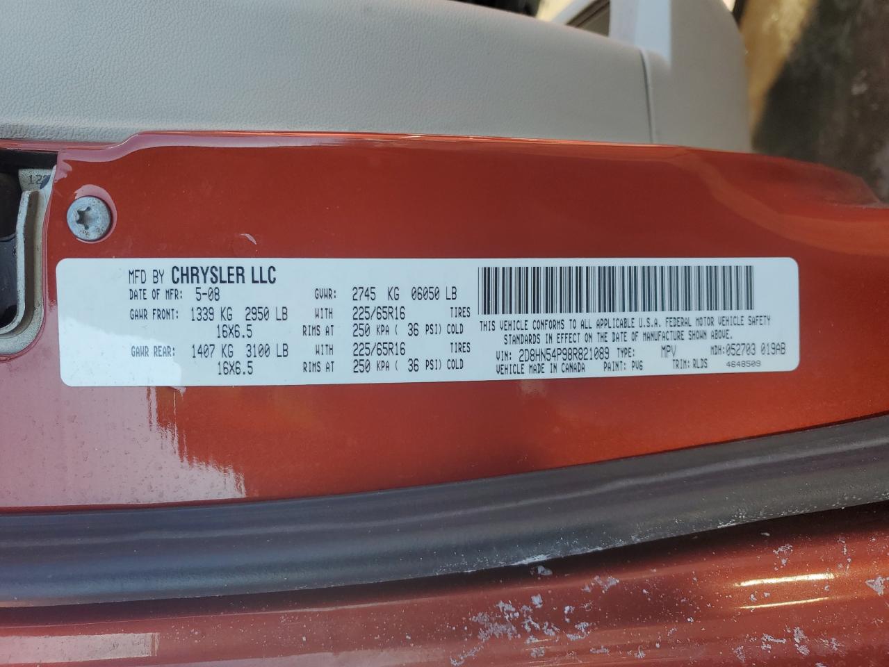 2008 Dodge Caravan VIN 2D8HN54P98R821089 Copart auction photo, front end / minor dent/scratches damage thumbnail 12