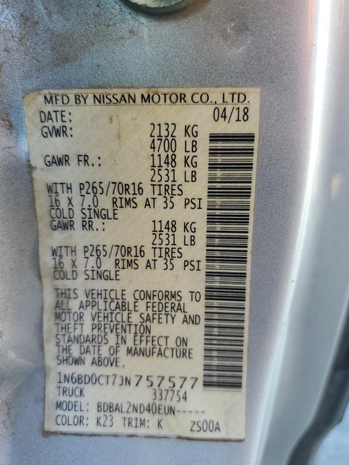 2018 Nissan Navara (Frontier) VIN 1N6BD0CT7JN757577 Copart auction photo, side / minor dent/scratches damage thumbnail 14