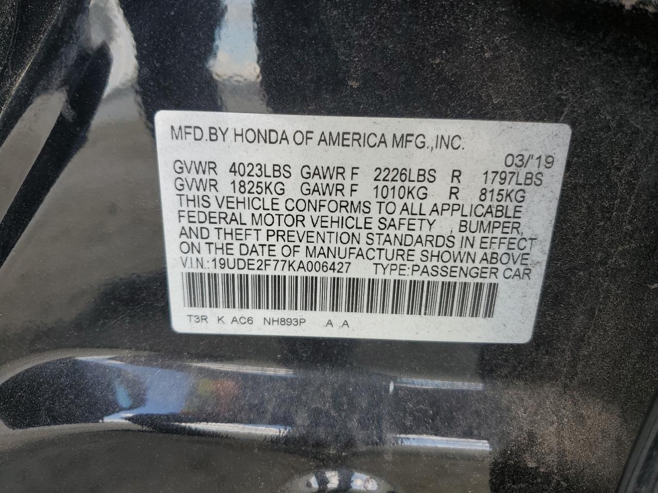 2019 Acura ILX VIN 19UDE2F77KA006427 Copart auction photo, front end damage thumbnail 12
