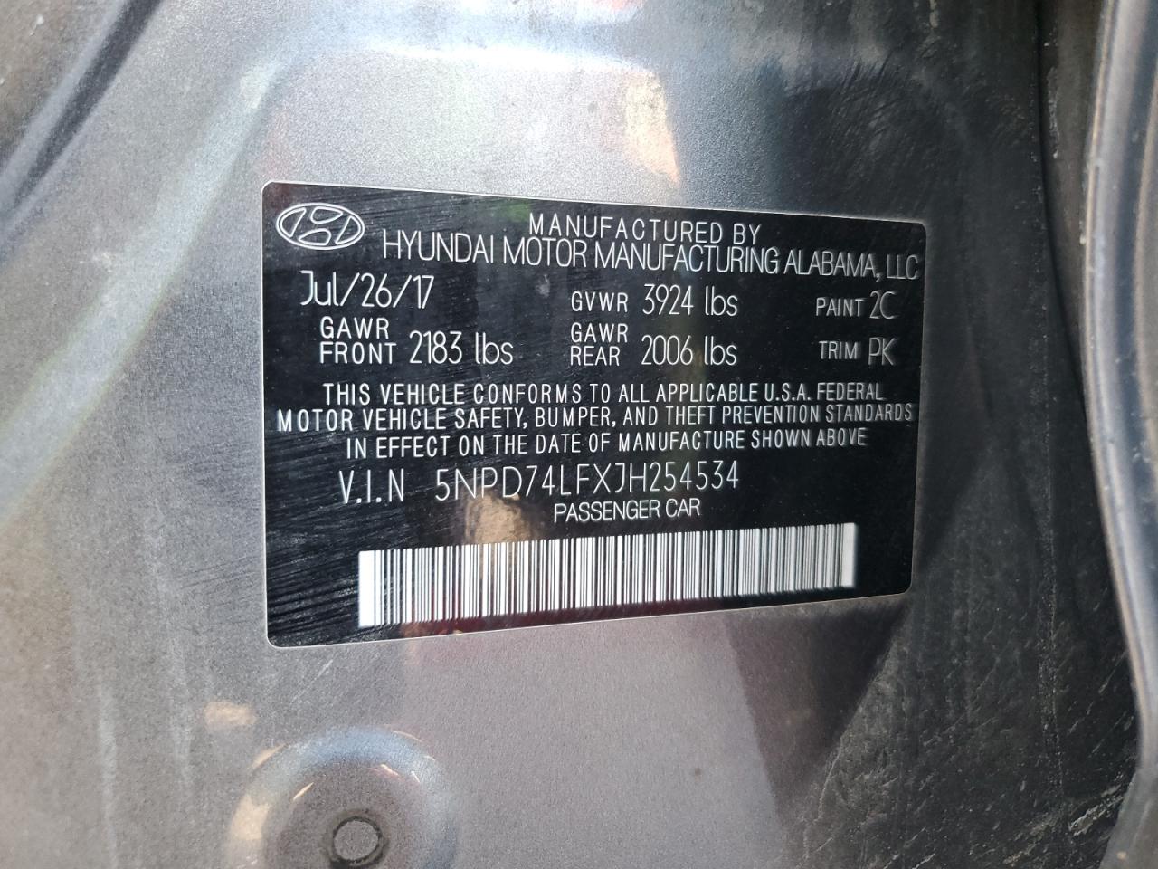 2018 Hyundai Elantra VIN 5NPD74LFXJH254534 Copart auction photo, front end / side damage thumbnail 12