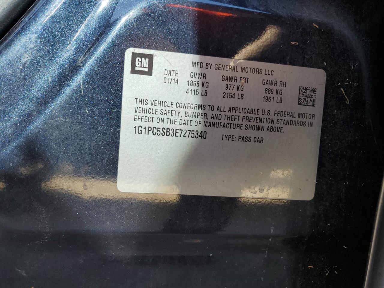 2014 Chevrolet Cruze VIN 1G1PC5SB3E7275340 Copart auction photo, water/flood damage thumbnail 12