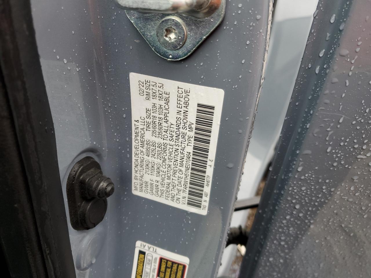 2022 Honda CR-V VIN 7FARW1H51NE010464 Copart auction photo, front end / minor dent/scratches damage thumbnail 15