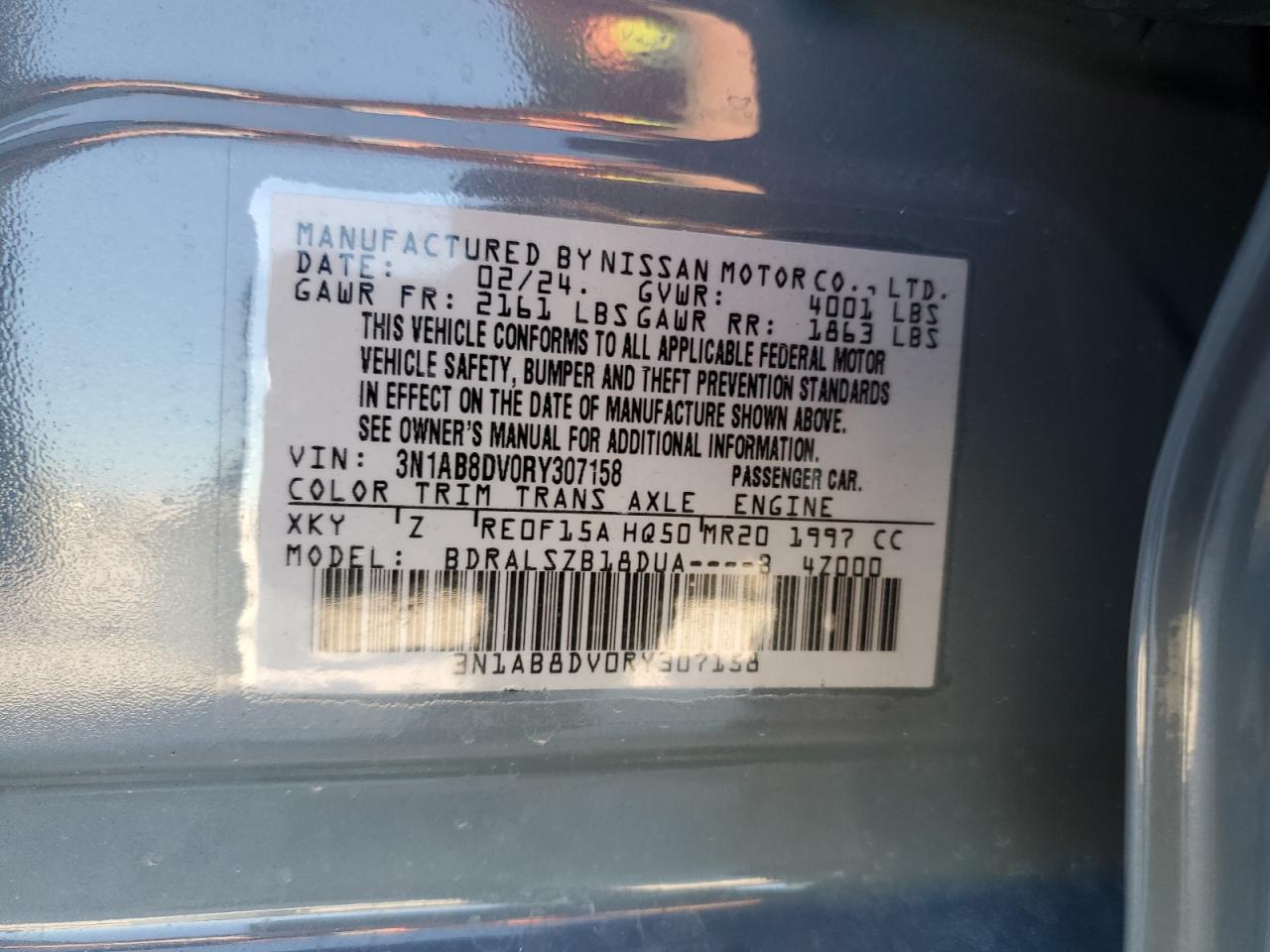 2024 Nissan Sentra VIN 3N1AB8DV0RY307158 Copart auction photo, rear end / front end damage thumbnail 13
