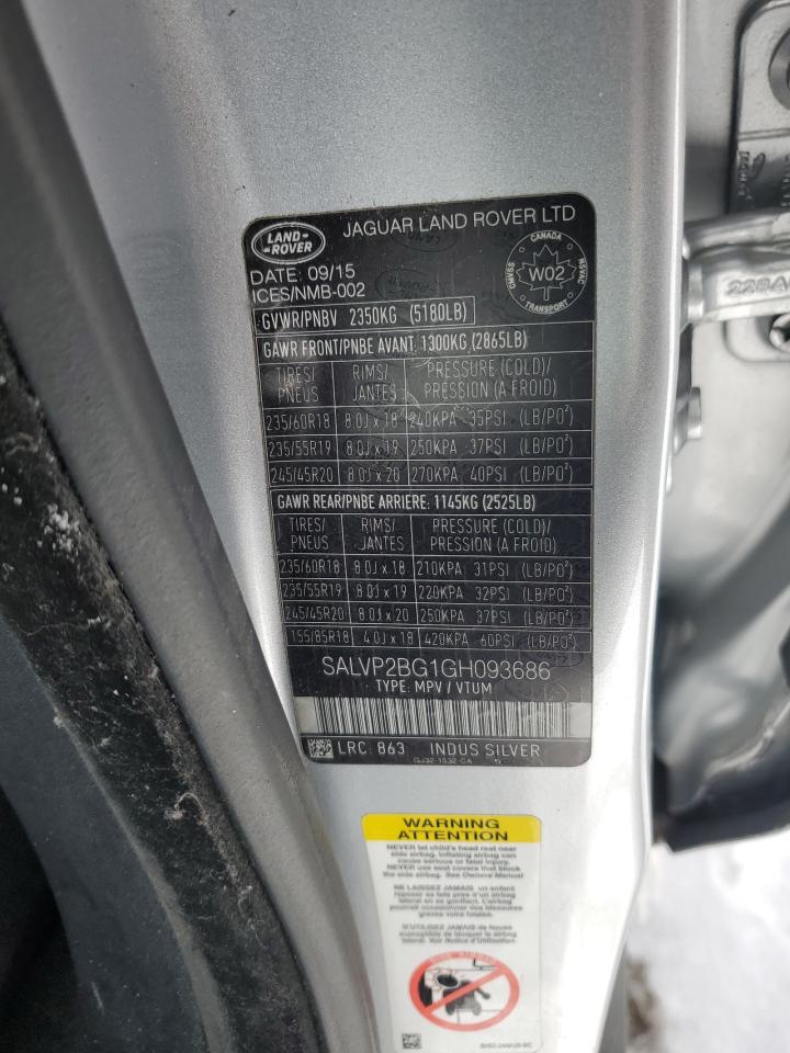 2016 Land Rover Range Rover VIN SALVP2BG1GH093686 Copart auction photo, front end / undercarriage damage thumbnail 13