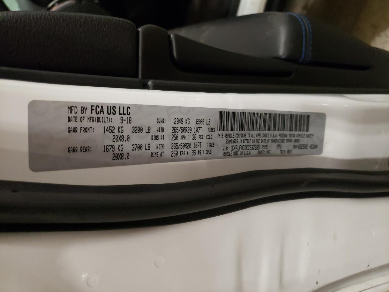 2019 Jeep Grand Cherokee VIN 1C4RJFAG1KC537285 Copart auction photo, front end damage thumbnail 14