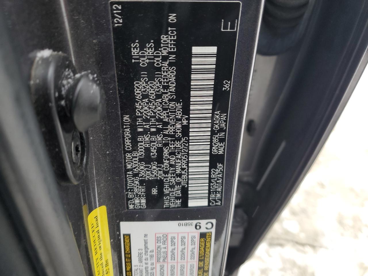 2013 Toyota 4Runner VIN JTEBU5JR9D5127275 Copart auction photo, all over damage thumbnail 13