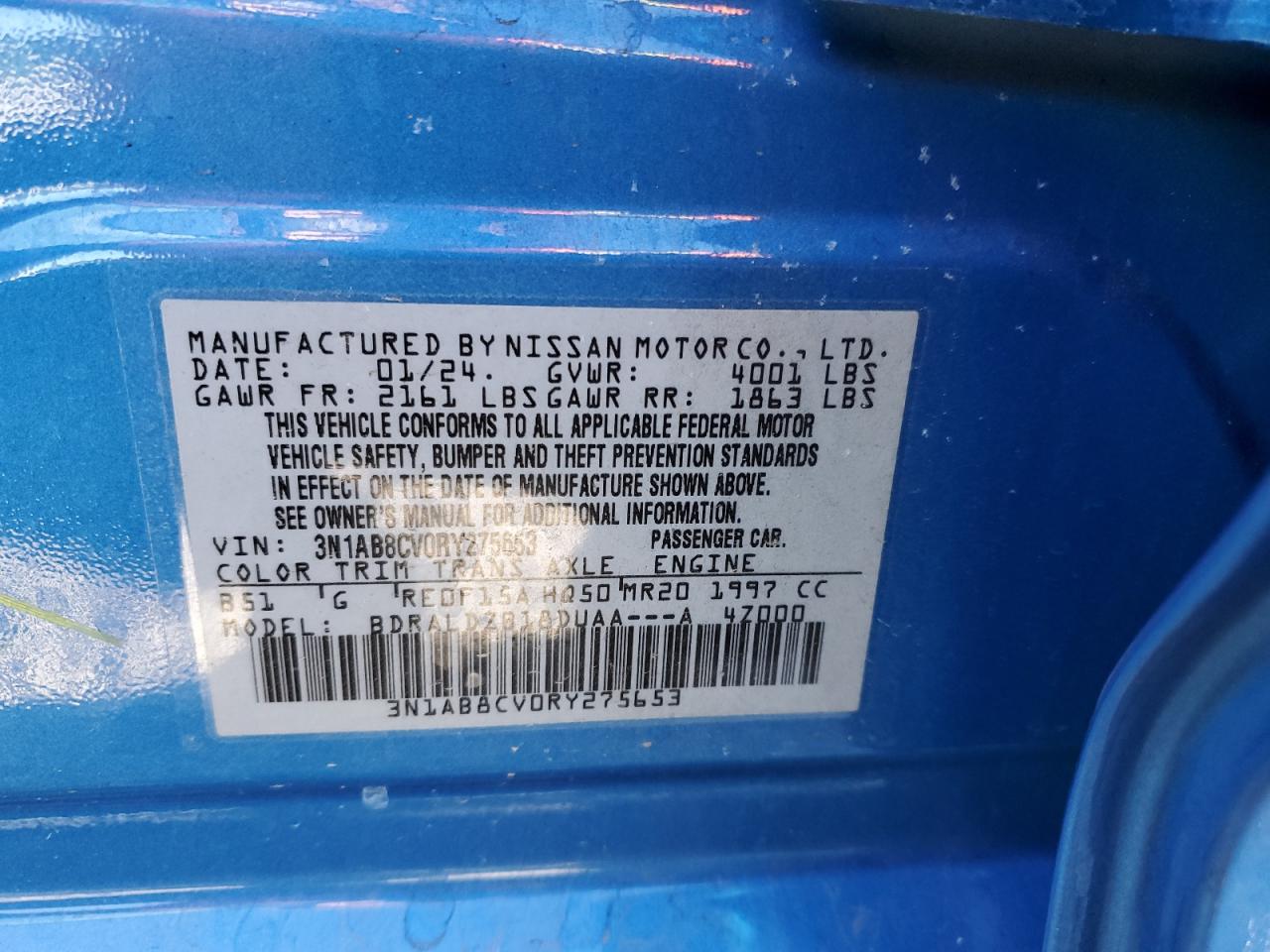 2024 Nissan Sentra VIN 3N1AB8CV0RY275653 Copart auction photo, front end / rear end damage thumbnail 15