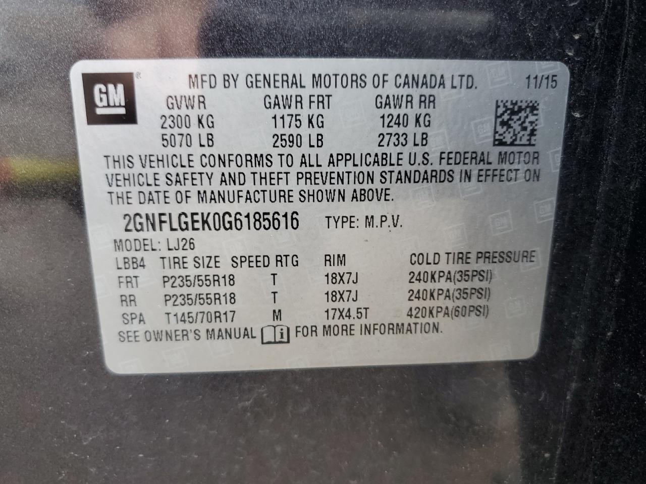 2016 Chevrolet Equinox VIN 2GNFLGEK0G6185616 Copart auction photo, front end / minor dent/scratches damage thumbnail 13