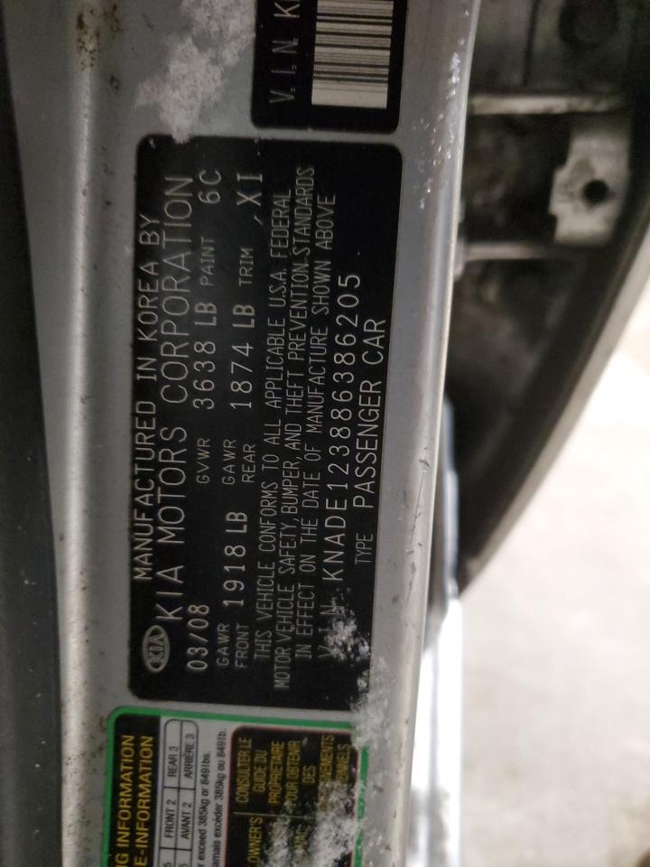 2008 KIA Rio VIN KNADE123886386205 Copart auction photo, front end / minor dent/scratches damage thumbnail 12