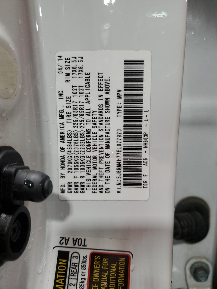 2014 Honda CR-V VIN 5J6RM4H77EL077923 Copart auction photo, front end / side damage thumbnail 14