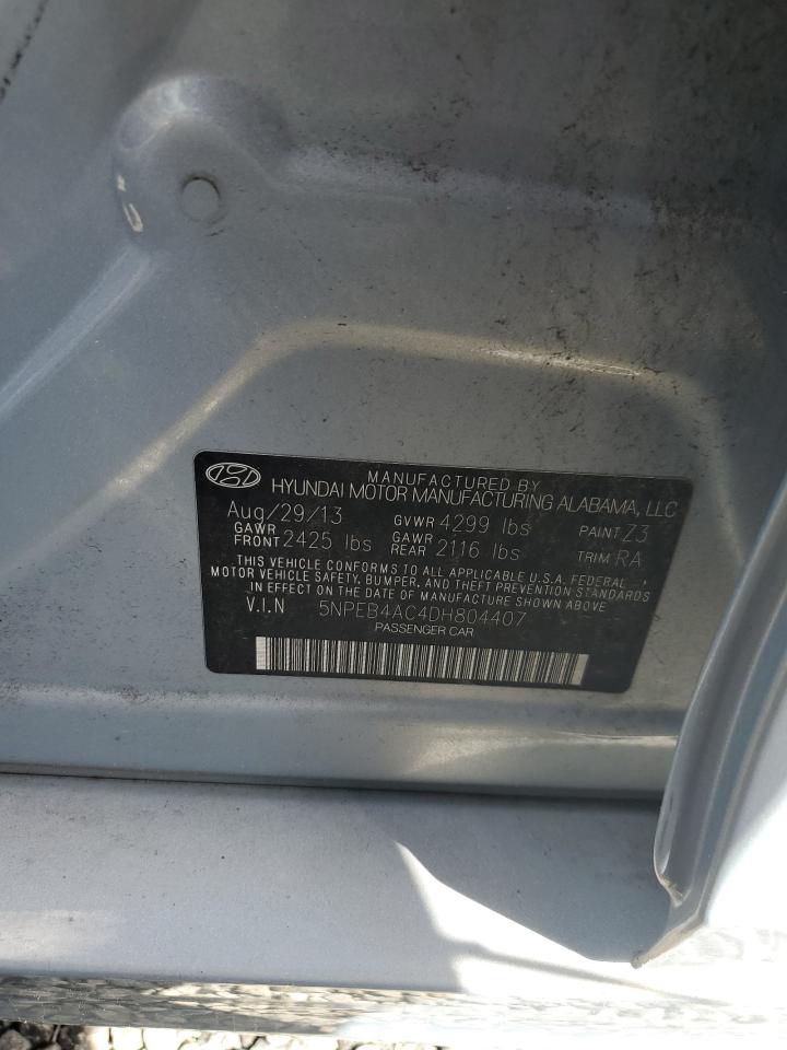 2013 Hyundai Sonata VIN 5NPEB4AC4DH804407 Copart auction photo, water/flood damage thumbnail 13