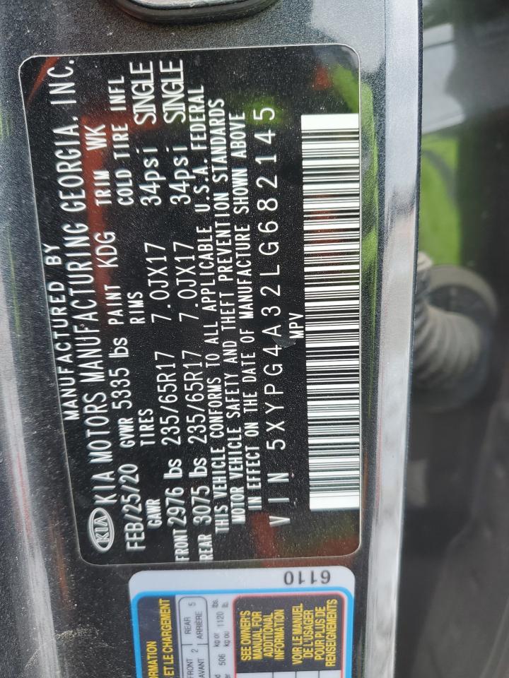 2020 KIA Sorento VIN 5XYPG4A32LG682145 Copart auction photo, all over damage thumbnail 13