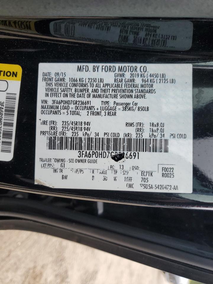 2016 Ford Fusion VIN 3FA6P0HD7GR236691 Copart auction photo, front end / side damage thumbnail 14