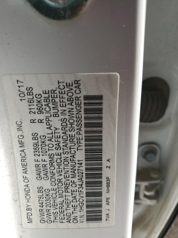 2018 Honda Accord VIN 1HGCV1F34JA027141 Copart auction photo, front end damage thumbnail 14