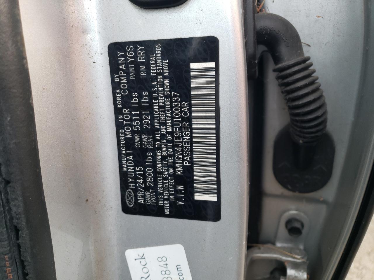 2015 Hyundai Genesis VIN KMHGN4JE9FU100337 Copart auction photo, mechanical damage thumbnail 12