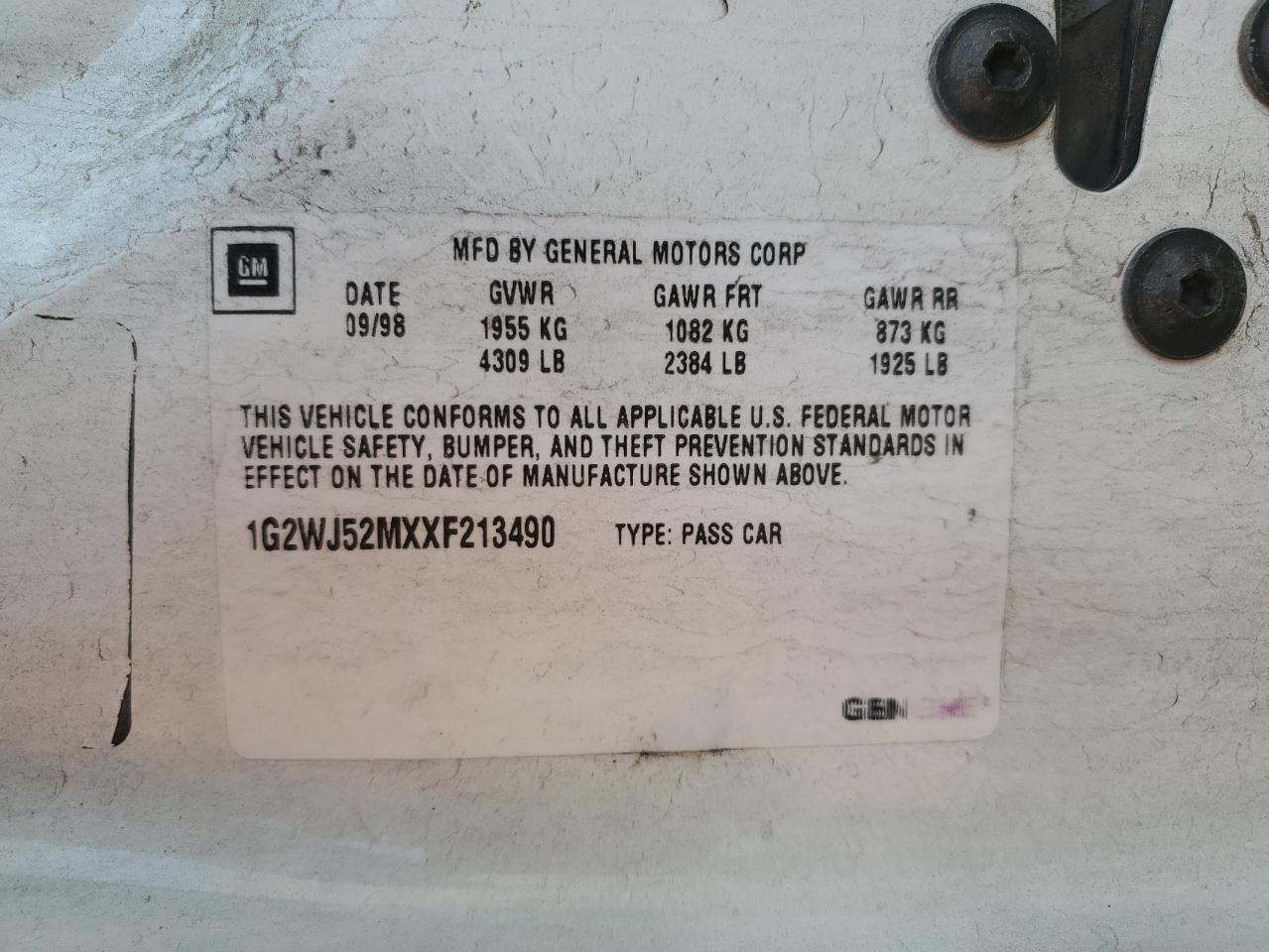 1999 Pontiac Grand Prix VIN 1G2WJ52MXXF213490 Copart auction photo, side damage thumbnail 12