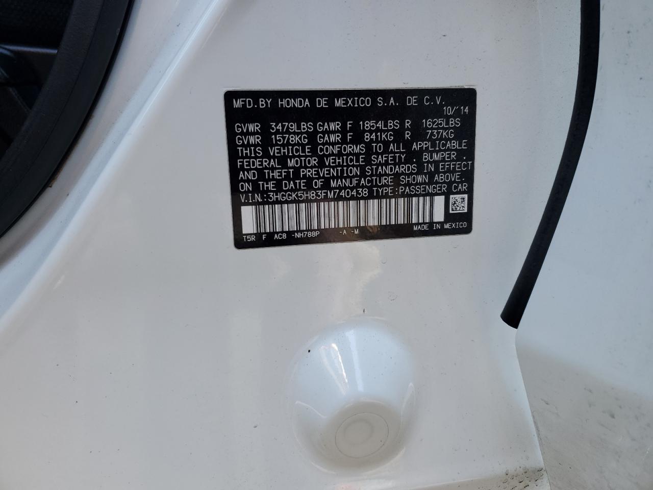 2015 Honda Fit VIN 3HGGK5H83FM740438 Copart auction photo, front end damage thumbnail 14