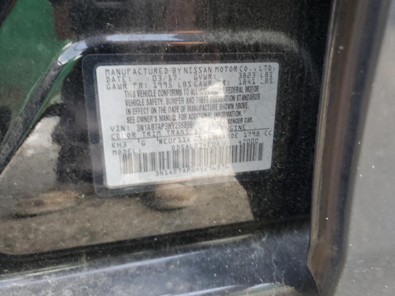 2017 Nissan Sentra VIN 3N1AB7AP3HY296896 Copart auction photo, rear end / front end damage thumbnail 12