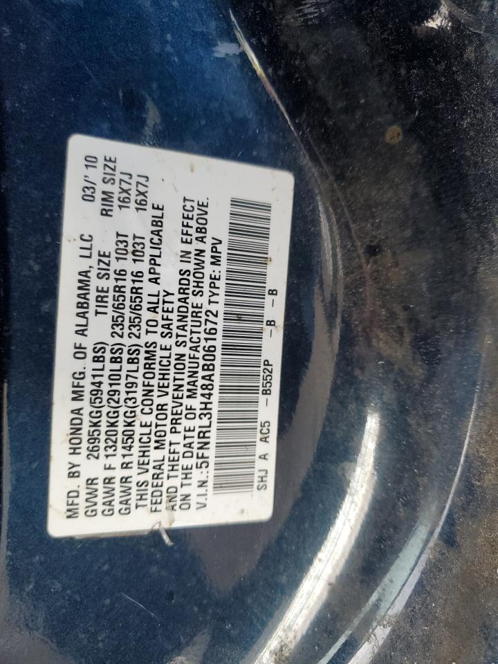 2010 Honda Odyssey VIN 5FNRL3H48AB061672 Copart auction photo, rear end damage thumbnail 15