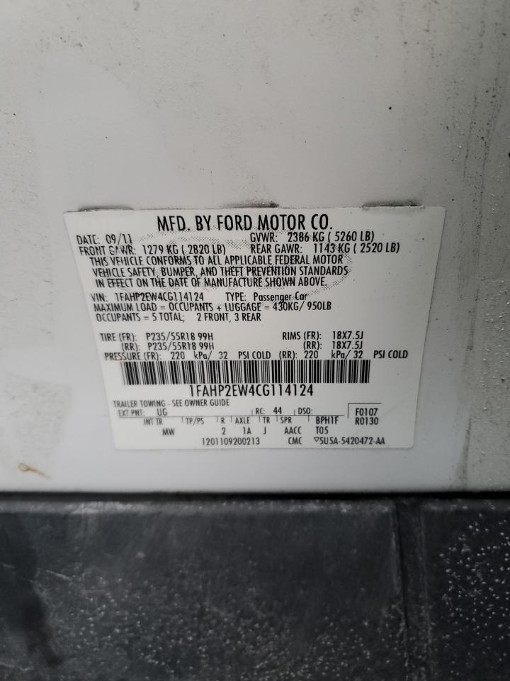 2012 Ford Taurus VIN 1FAHP2EW4CG114124 Copart auction photo, front end damage thumbnail 12
