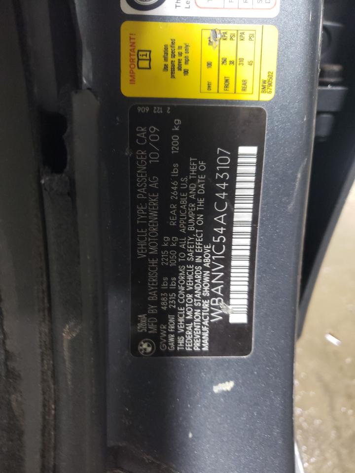 2010 BMW 5er VIN WBANV1C54AC443107 Copart auction photo, front end / rear end damage thumbnail 13