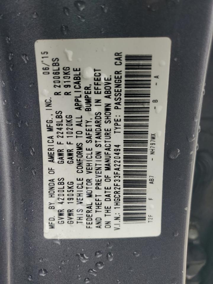 2015 Honda Accord VIN 1HGCR2F33FA220494 Copart auction photo, front end damage thumbnail 13