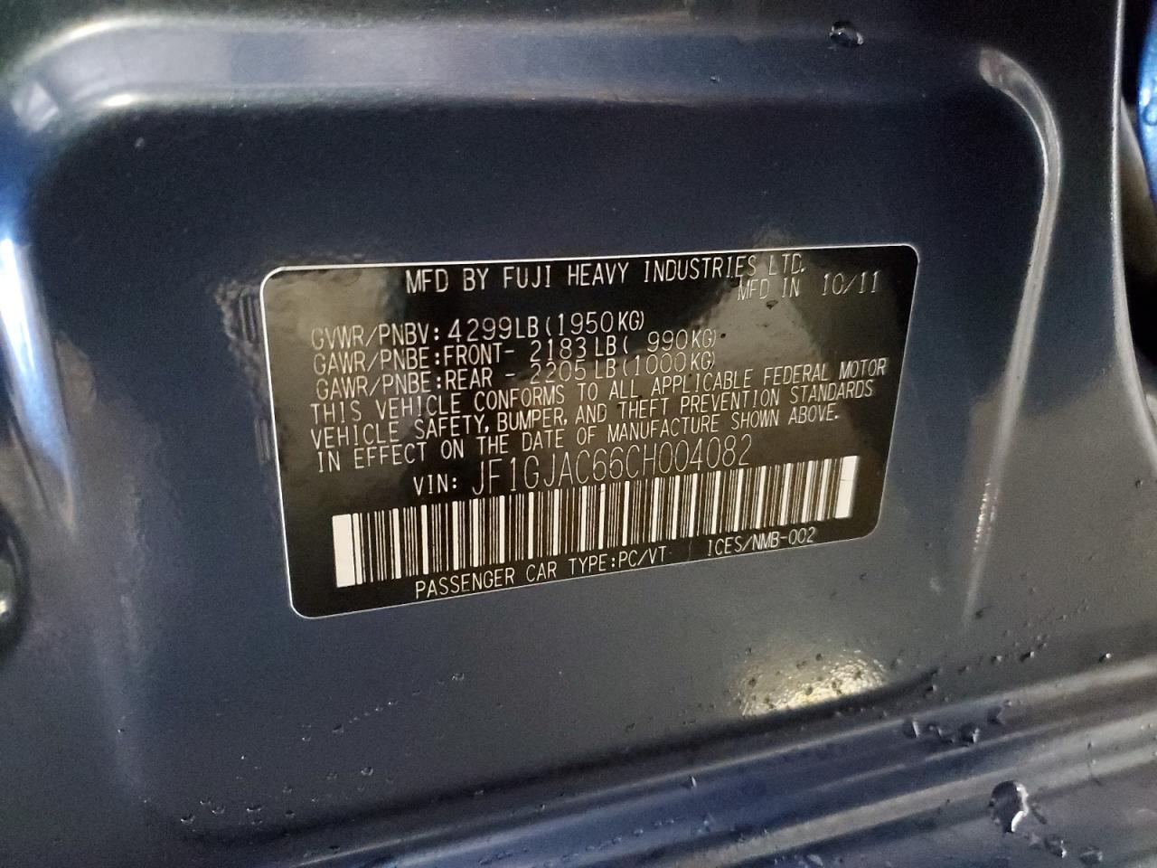 2012 Subaru Impreza VIN JF1GJAC66CH004082 Copart auction photo, front end damage thumbnail 14