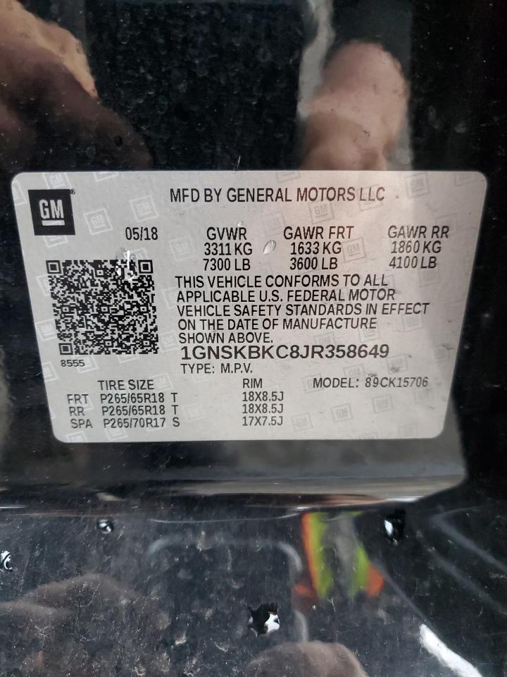 2018 Chevrolet Tahoe VIN 1GNSKBKC8JR358649 Copart auction photo, front end / undercarriage damage thumbnail 14