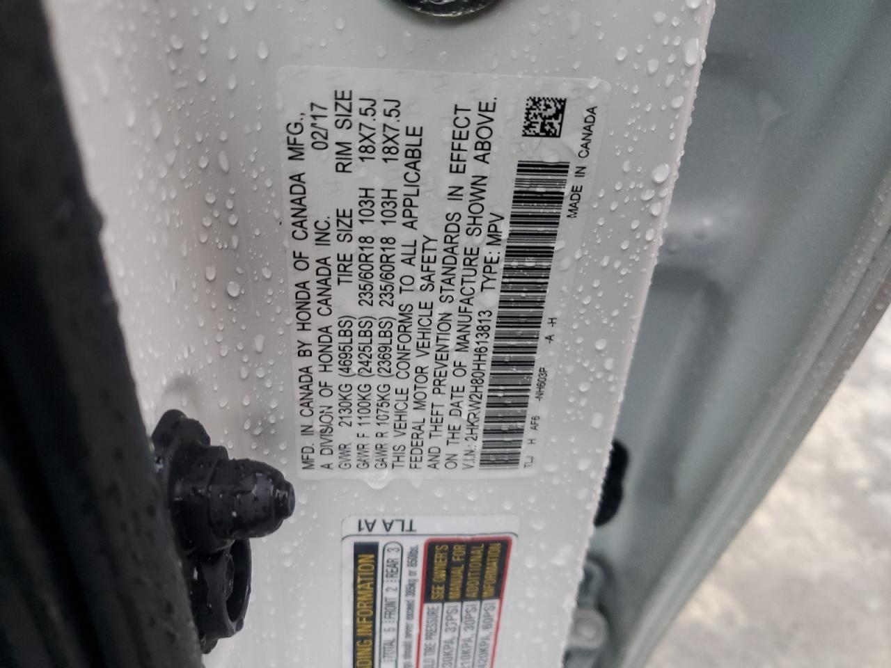 2017 Honda CR-V VIN 2HKRW2H80HH613813 Copart auction photo, all over damage thumbnail 13