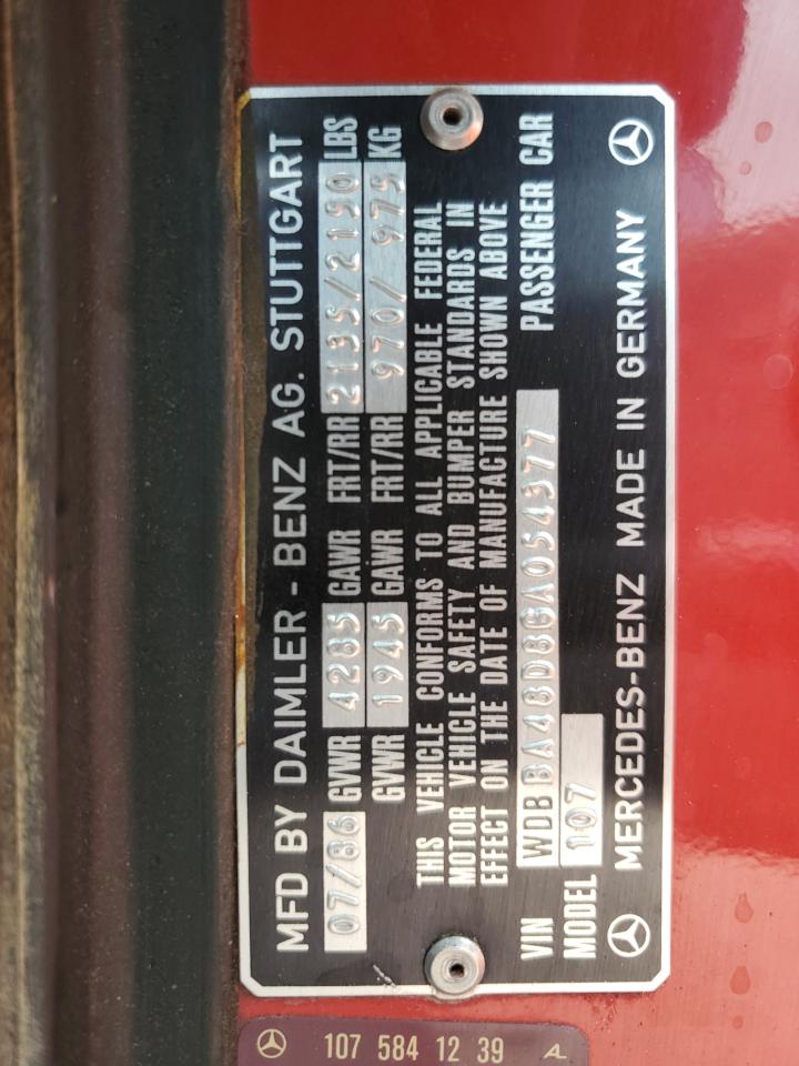 1986 Mercedes-Benz SL-klasse VIN WDBBA48D8GA054377 Copart auction photo, minor dent/scratches damage thumbnail 12