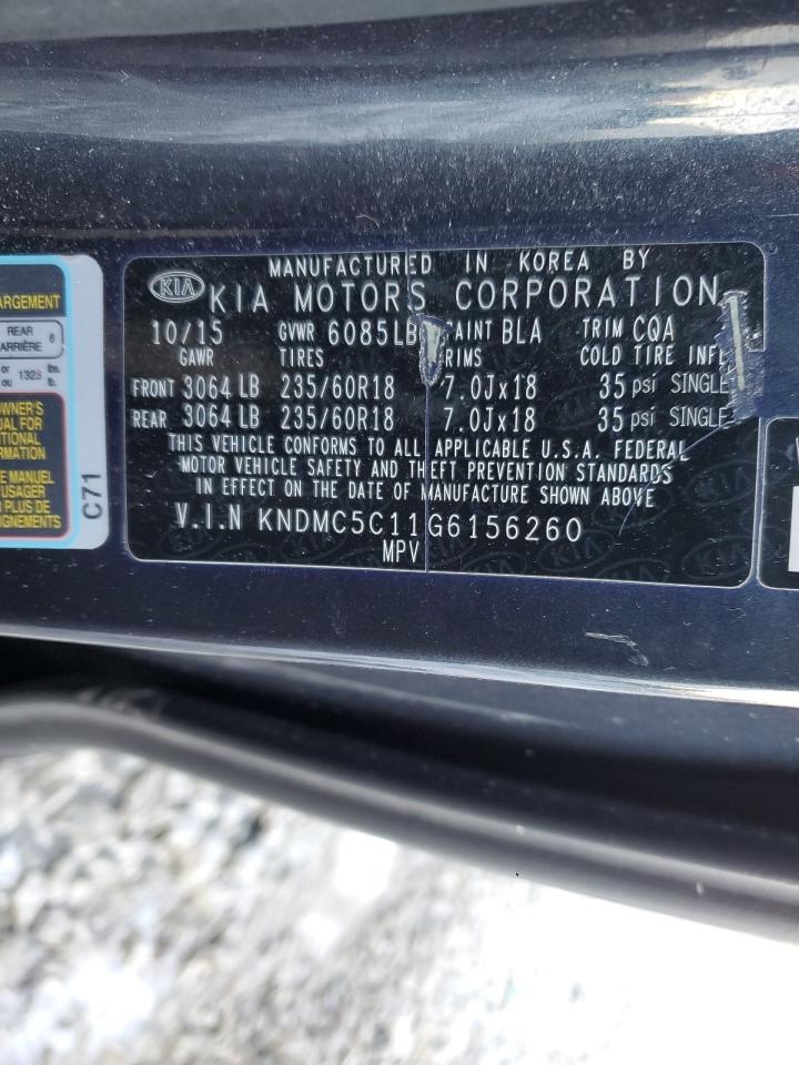 2016 KIA Sedona VIN KNDMC5C11G6156260 Copart auction photo, front end / minor dent/scratches damage thumbnail 15